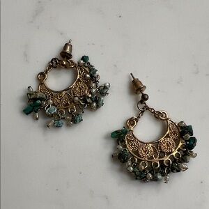 Elegant Gold and Green Dangle Earrings